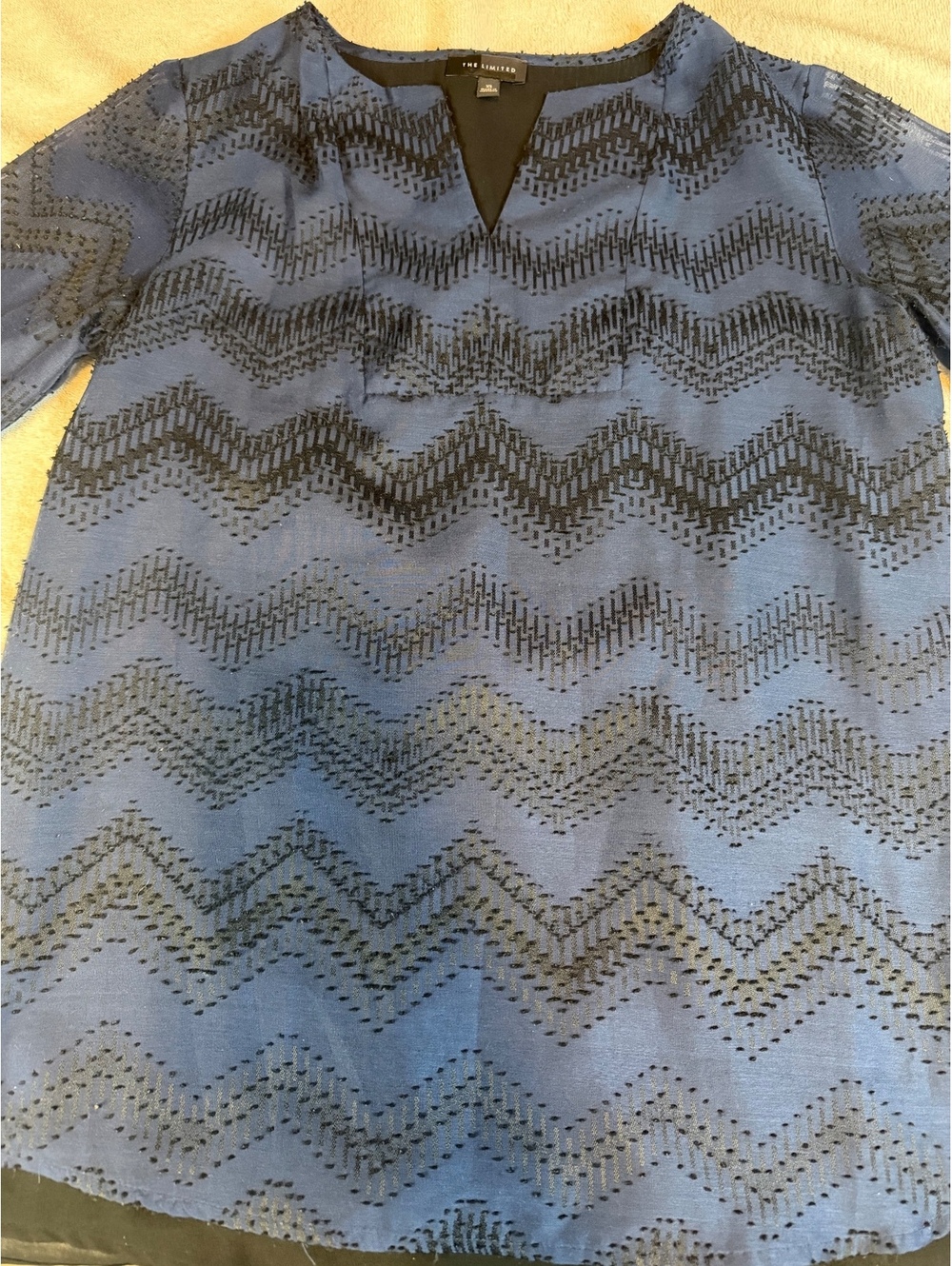 The Limited Women's Navy Blue Sheer Chevron Pattern Blouse XS - #1087